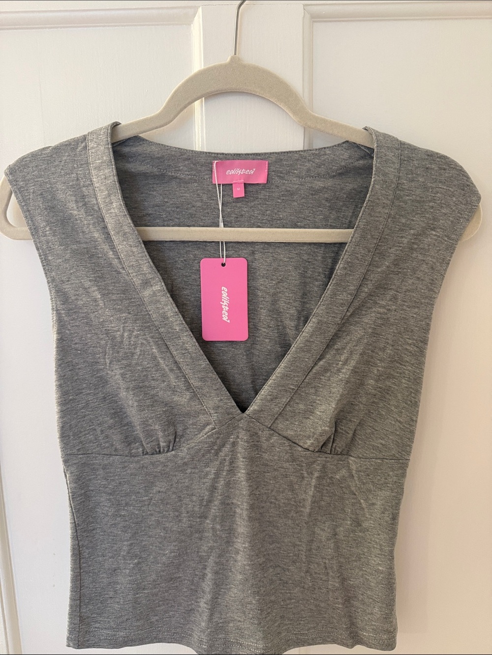 Edikted Grey Sleeveless V-Neck Top